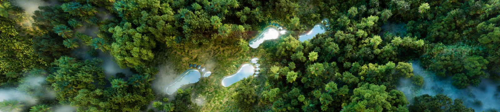 Footprint-shaped lake in a verdant forest, emblematic of human impact on terrain, with undertones of climate protection and nature conservation. 3d rendering. Footprint-shaped lake in a verdant forest, emblematic of human impact on terrain, with undertones of climate protection and nature conservation. 3d rendering.